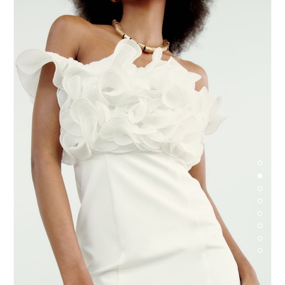 ZARA | Pleated ruffled mini dress | white - Picture 3 of 7